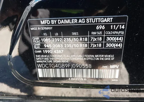 2015 Mercedes-Benz Gla 250 4Matic from USA, damaged, VIN WDCTG4GB9FJ090558